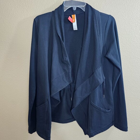 LUCY Black Open Front Athletic Sweatshirt Cardigan~Size  M - Picture 2 of 11